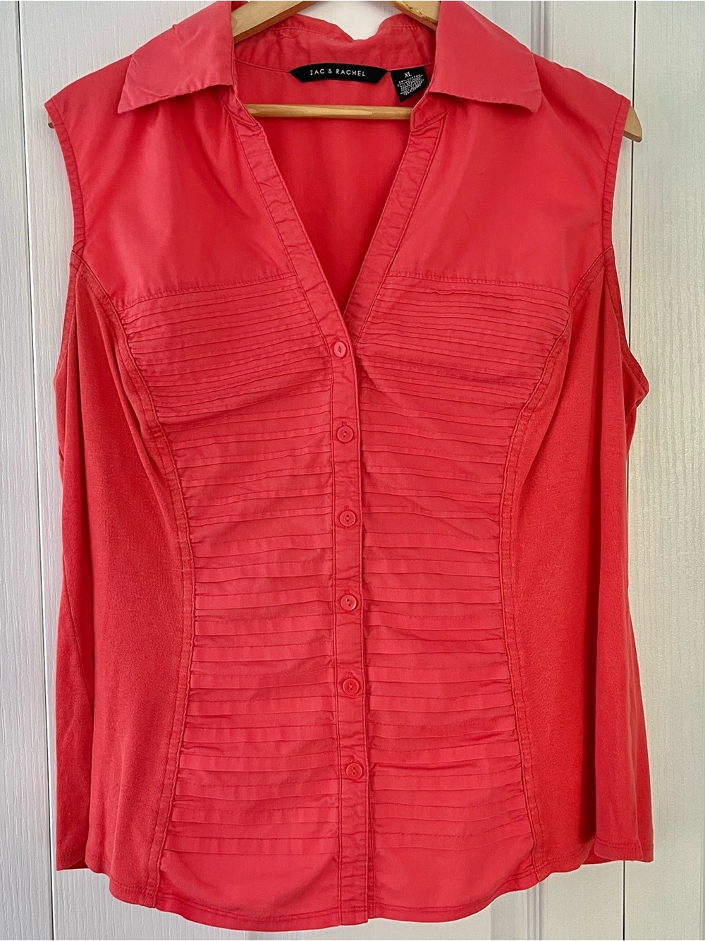 Womens Zac & Rachel Coral Sleeveless Fitted Pleated Blouse Top Shirt Size large
